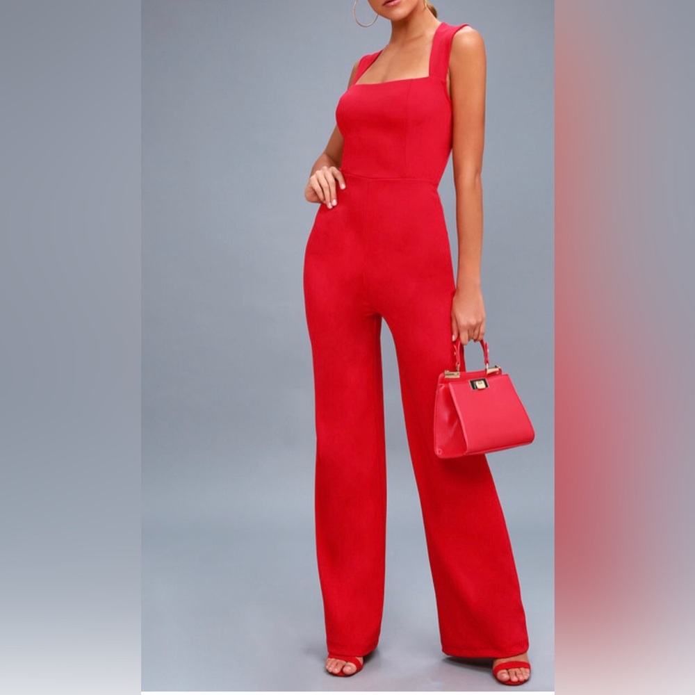Lulus Enticing Endeavors Red Jumpsuit